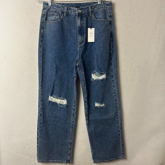 Cider Denim high Rise Straight Leg Jeans Size XL 32 x 30 US  10 distressed NEW - Picture 1 of 4